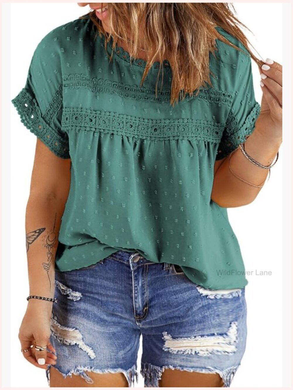 Women's Plus Size Crochet Lace Tee Short Sleeve Crewneck Casual Blouse Top